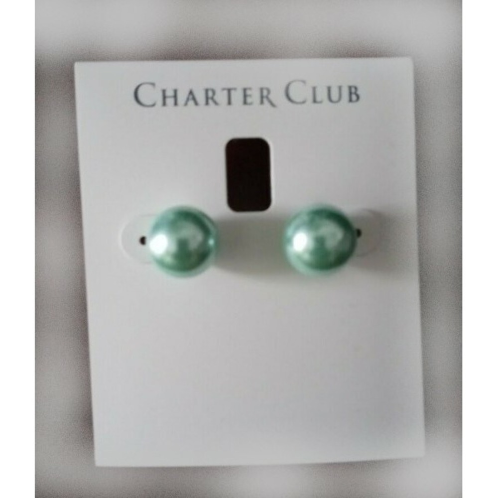 Charter Club Imitation Pearl 12mm Stud Earrings Aqua Blue NEW with Tag